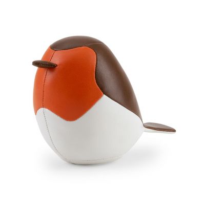 Züny Robin Briefbeschwerer: Brauner, oranger und weißer Deko-Vogel aus Kunstleder, ideal als Buchstütze und Tischdeko.